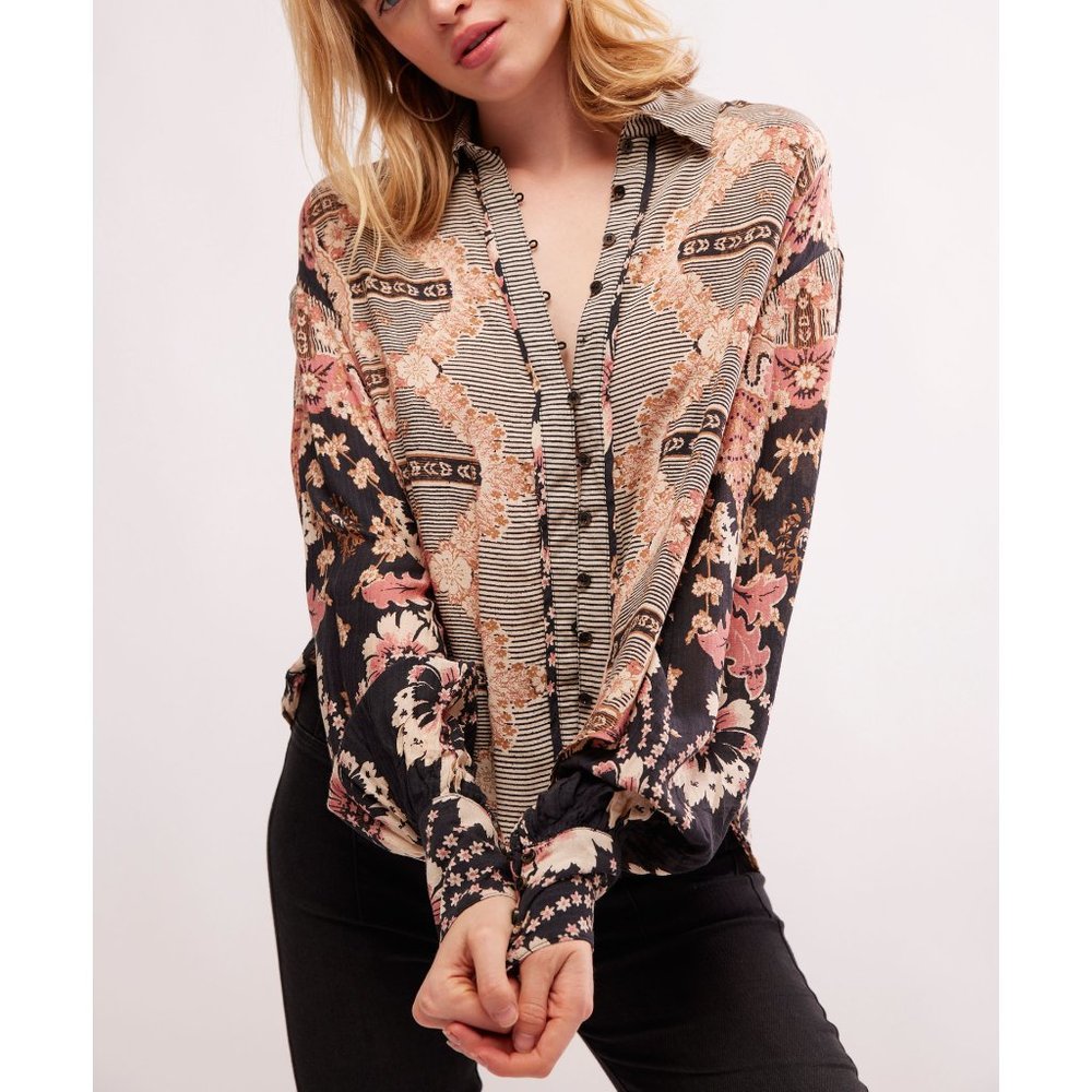 FREE PEOPLE Virgo Baby Buttondown /  Black Combo